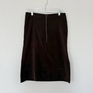 Vintage Blue Y2K Brown Faux Suede Western Boho Midi Skirt Size 13 Large